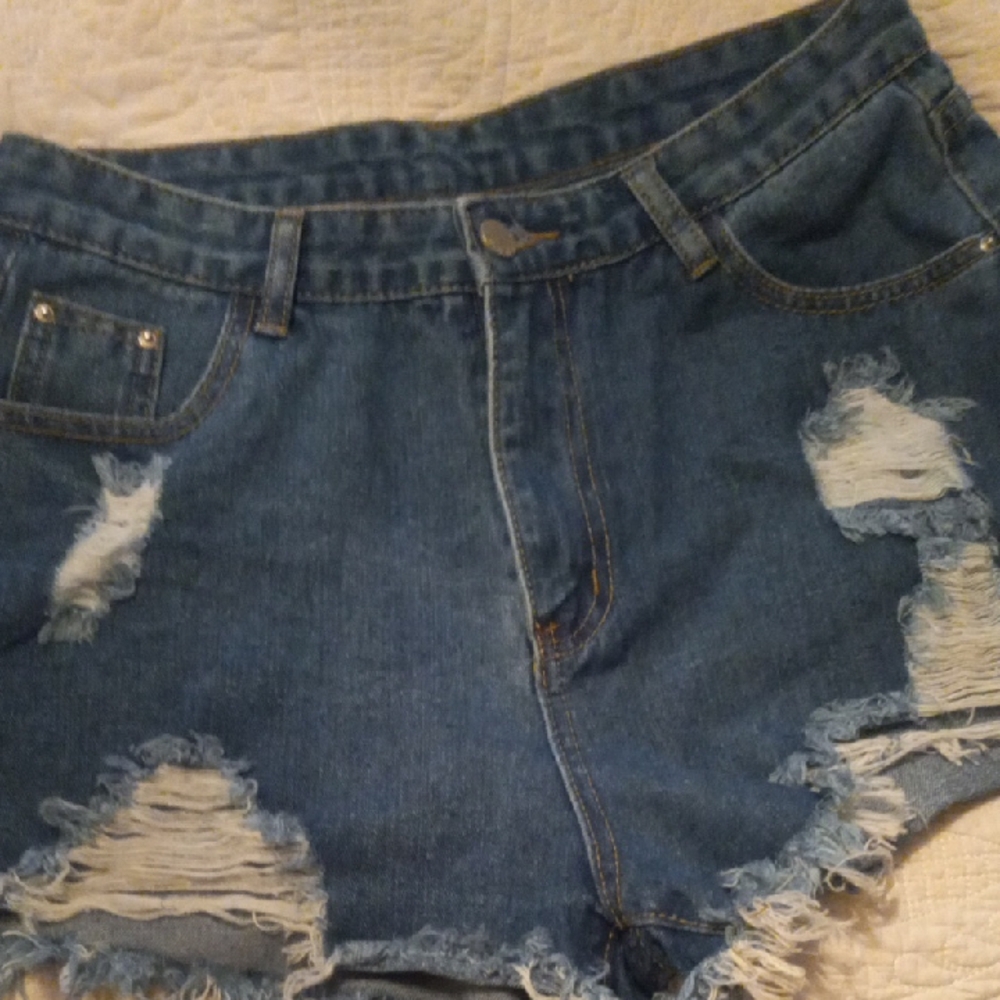 SHEIN Blue Distressed Jean Shorts